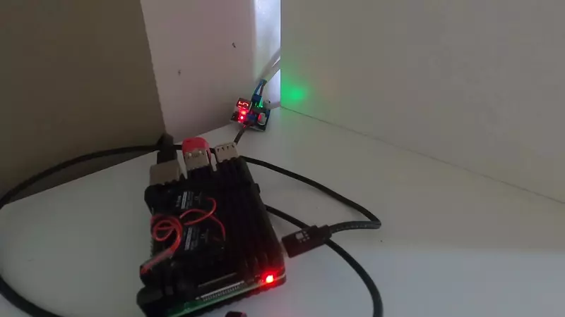 The Raspberry Pi connected to the solar panel setup via USB